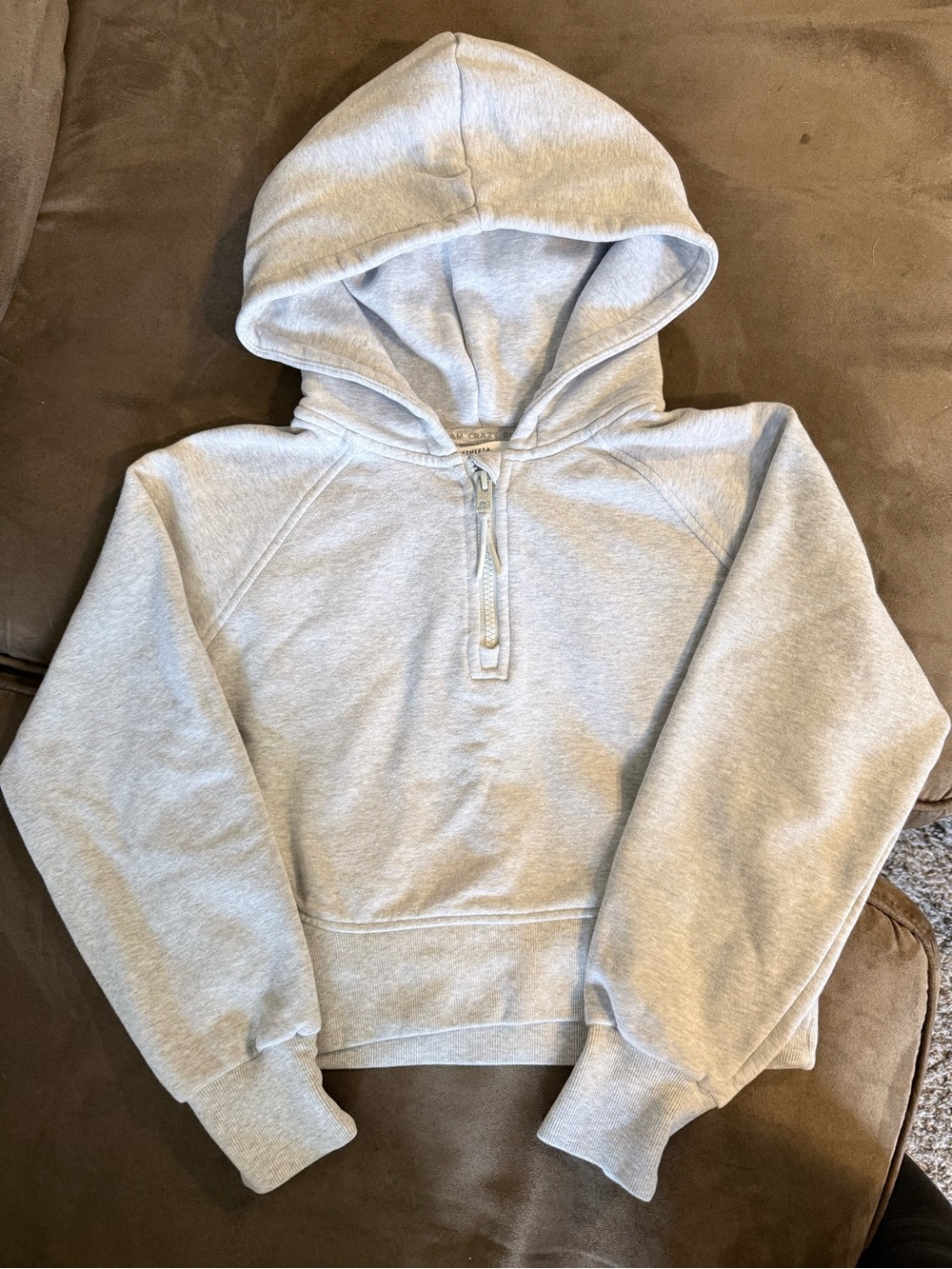 Athleta Girls’ Light Gray Cropped Quarter-Zip Hoodie